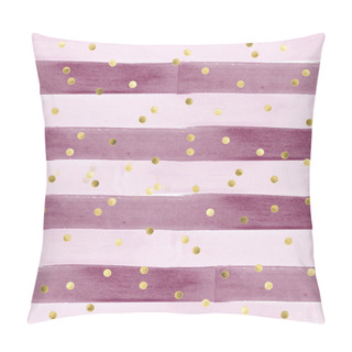 Personality  Seamless Pattern In Watercolor Effect - Horizontal Stripes In Pink And Purple With Gold Confetti Pillow Covers