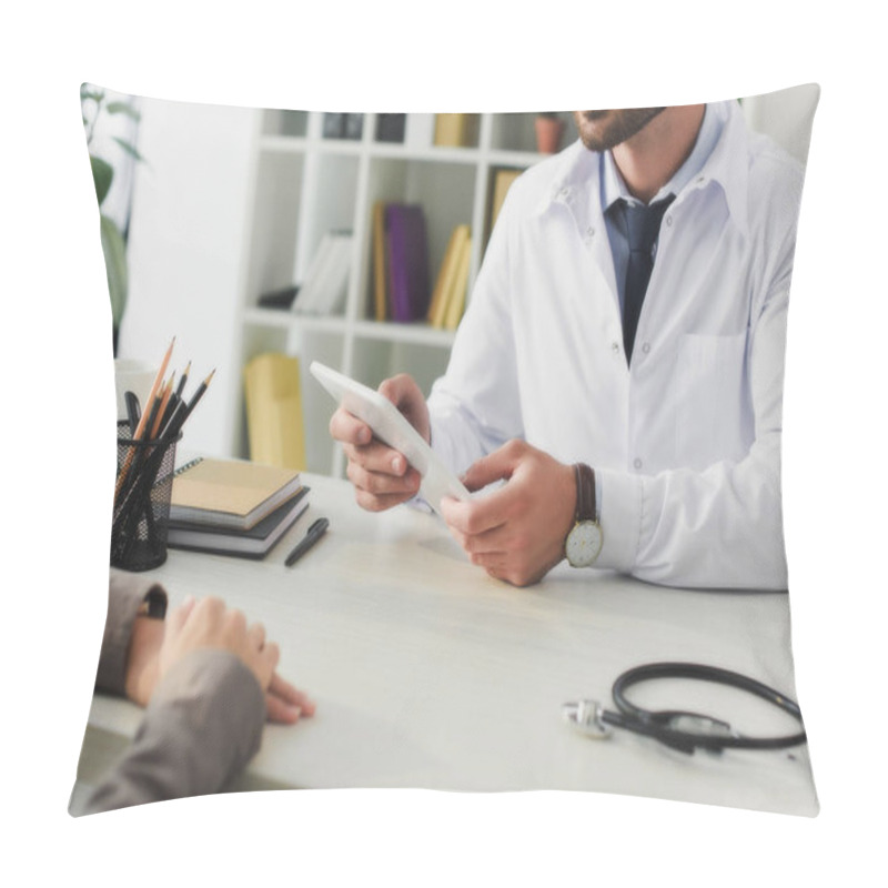 Personality  Cropped Image Of Doctor Holding Tablet In Clinic Pillow Covers