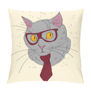 Personality  Fashion Portrait Of Hipster Cat In Big Nerd Glasses And Striped Tie Pillow Covers