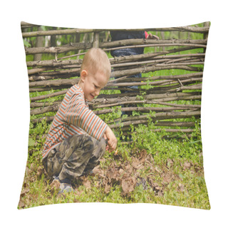 Personality  Little Boy Starting A Fire Outdoors Pillow Covers