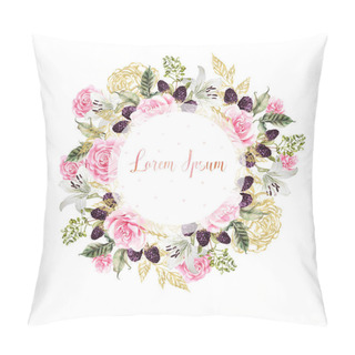 Personality  Bouquet With Gold Graphic And Watercolor Flowers. Rose, Lily And Berries. Pillow Covers