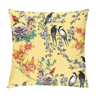 Personality  Tropical  Birds And Exotic Flowers Pillow Covers