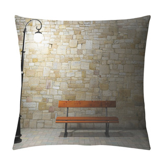 Personality  Illuminated Brick Wall With Old Street Light And Bench Pillow Covers
