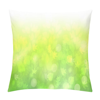 Personality   Or Summer Bokeh Background With Leaves And Circular Lights. Beautiful Texture.Abstract Gradient Green Light And Yellow Colorful Pastel Spring  Pillow Covers