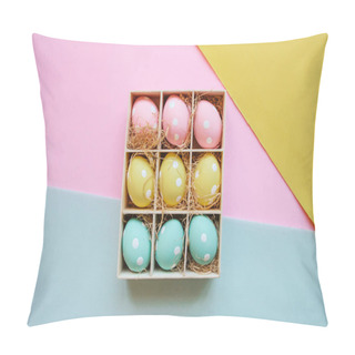 Personality  Gift Or Holiday Box Or Container With Colorful Easter Eggs On A Bright Multi-colored Background. Pillow Covers