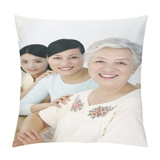 Personality  Three Women Smiling Contently Pillow Covers
