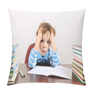 Personality  Little Tired Boy Sitting At A Desk Pillow Covers