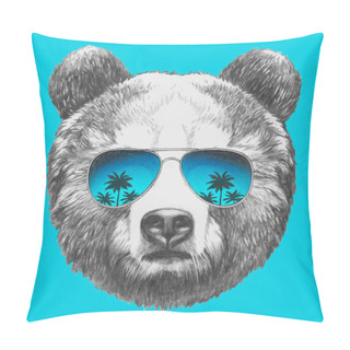 Personality  Bear With Mirror Sunglasses Pillow Covers