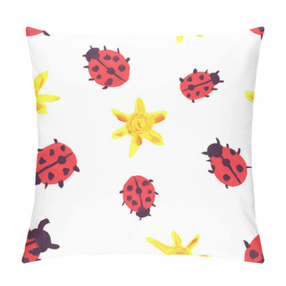 Personality  Watercolor Seamless Pattern. Ladybugs And Suns. Design For Textile, Packaging, Wallpaper. Children's Drawing. Doodle. Pillow Covers