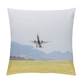 Personality  Russia, Vladivostok, 10/05/2018. Modern Commercial Passenger Aircraft Airbus A330 Of Aeroflot Airlines Takes Off From Runway. Journey And Holidays Concept. Aviation And Transportation. Pillow Covers