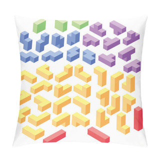 Personality  Set Of Color Tetris Blocks, Isometric Illustration Pillow Covers