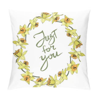 Personality  Vector Yellow Narcissus Floral Botanical Flower. Wild Spring Leaf Wildflower Isolated. Engraved Ink Art. Frame Border Ornament Square. Pillow Covers