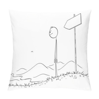 Personality  Person Walking On The Path, Looking At The Road Or Way, Vector Cartoon Stick Figure Illustration Pillow Covers