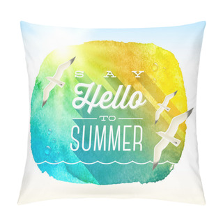 Personality  Summer Greeting And Flying Seagulls Against A Watercolor Background Banner - Vector Illustration Pillow Covers