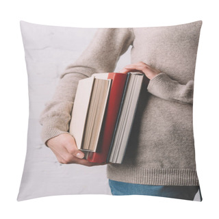 Personality  Cropped Shot Of Woman Holding Books, Education Concept Pillow Covers