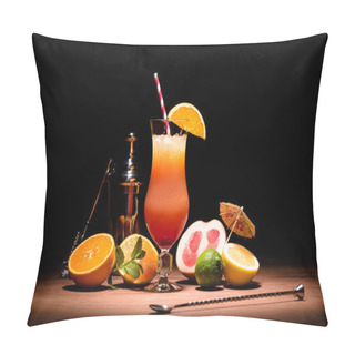 Personality  Alcohol Cocktail With Orange Juice On Wooden Tabletop Pillow Covers