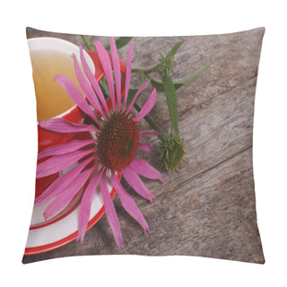 Personality  Tea With Echinacea On An Old Wooden Table Pillow Covers