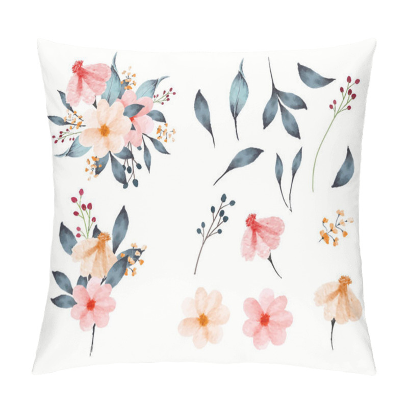 Personality  Set Of Watercolor Flowers And Leaves Collection With Bouquet Pillow Covers