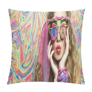 Personality  Beauty Hippie Woman With Stylish Glasses Pillow Covers