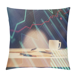 Personality  Multi Exposure Of Forex Graph Drawing And Desktop With Coffee And Items On Table Background. Concept Of Financial Market Trading Pillow Covers