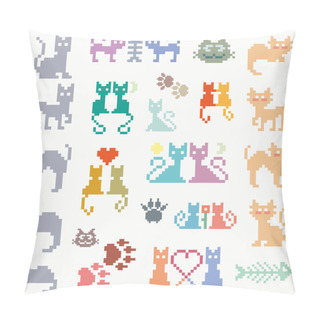 Personality  Set Vector Retro Pixel Cat Pillow Covers