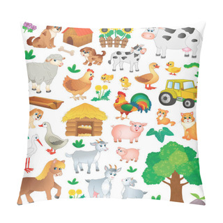 Personality  Large Collection Of Funny Farm Animals. Vector Illustration Pillow Covers