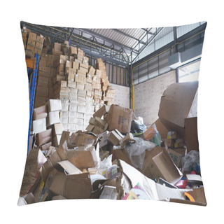 Personality  Blurry Image Of Poorly Organized Warehouse With A Lot Of Messy Stocks And Boxes Pillow Covers