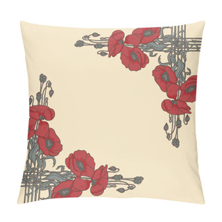 Personality  Art-nouveau Style Frame With Poppies Pillow Covers