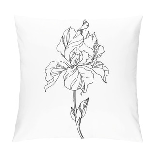 Personality Vector Iris Floral Botanical Flowers. Black And White Engraved I Pillow Covers
