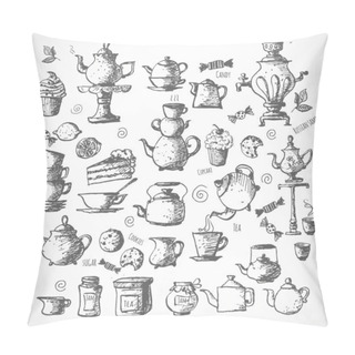 Personality  Sketches Of Tea Objects. Pillow Covers