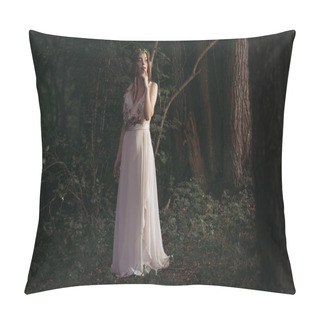 Personality  Elegant Mystic Elf In White Dress With Flowers In Woods Pillow Covers