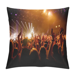 Personality  Crowd On Music Show, Happy People With Raised Hands. Orange Stage Light Pillow Covers