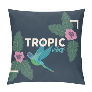 Personality  Floral Rectangle Frame Poster With Tropic Vibes And Bird Pillow Covers