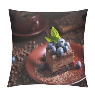Personality  Chocolate Cake With Blueberries And Mint . Pillow Covers