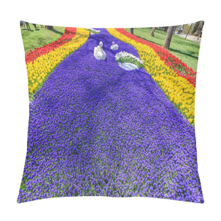 Personality  Traditional Tulip Festival In Emirgan Park, A Historical Urban Park Located In Sariyer District.Tourists And Locals Visit And Spend Time.Istanbul,Turkey Pillow Covers