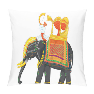 Personality  Cartoon Man Blowing Tutari Horn Sit On Decorative Indian Elephant. Pillow Covers