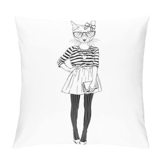 Personality  Cute Cat Hipster Girl Pillow Covers