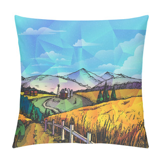 Personality  Farm, Rural Landscape Vector Background Pillow Covers