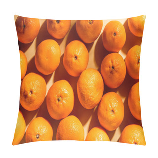 Personality  Full Frame Of Arranged Fresh Wholesome Tangerines On Beige Background Pillow Covers