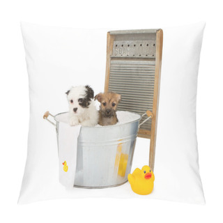 Personality  Two Puppies Taking A Bath Pillow Covers