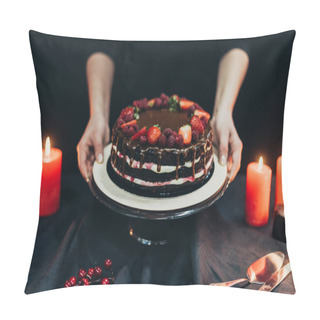 Personality  Woman Putting Cake Stand On Table Pillow Covers