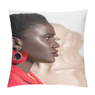 Personality  Side View Of Beautiful Stylish African American Girl Looking Away On White  Pillow Covers