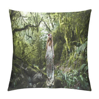 Personality  Portrait Of Romantic Woman In Fairy Forest Pillow Covers