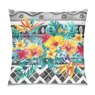 Personality  Tropical Leaves And Flowers On Ornamental Background. Floral Design Background. Pillow Covers