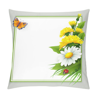 Personality  Fresh Spring Background With Grass, Dandelions And Daisies Pillow Covers