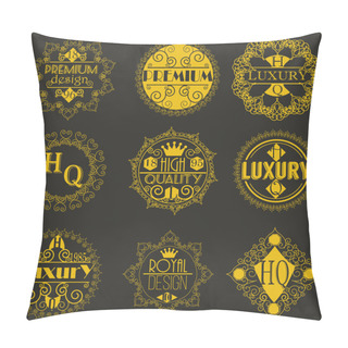 Personality  Retro Design Luxury Insignias Logotypes Template Set. Line Art Vector Vintage Style Victorian Swash Elements. Elegant Geometric Shiny Floral Frames. Pillow Covers