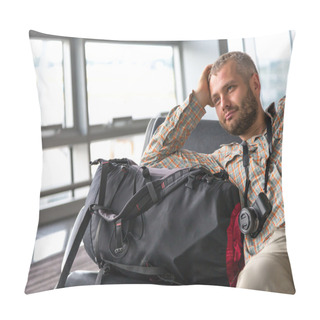 Personality  Smiling Man At Airport Pillow Covers