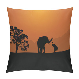 Personality  Silhouettes Of Elephants On Mountain Backgrounds Pillow Covers