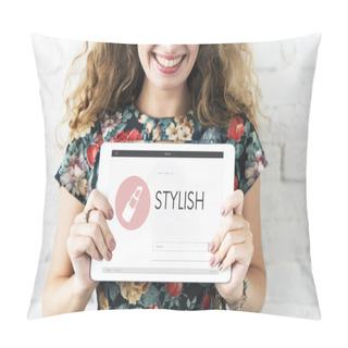 Personality  Woman Holding Tablet Pillow Covers
