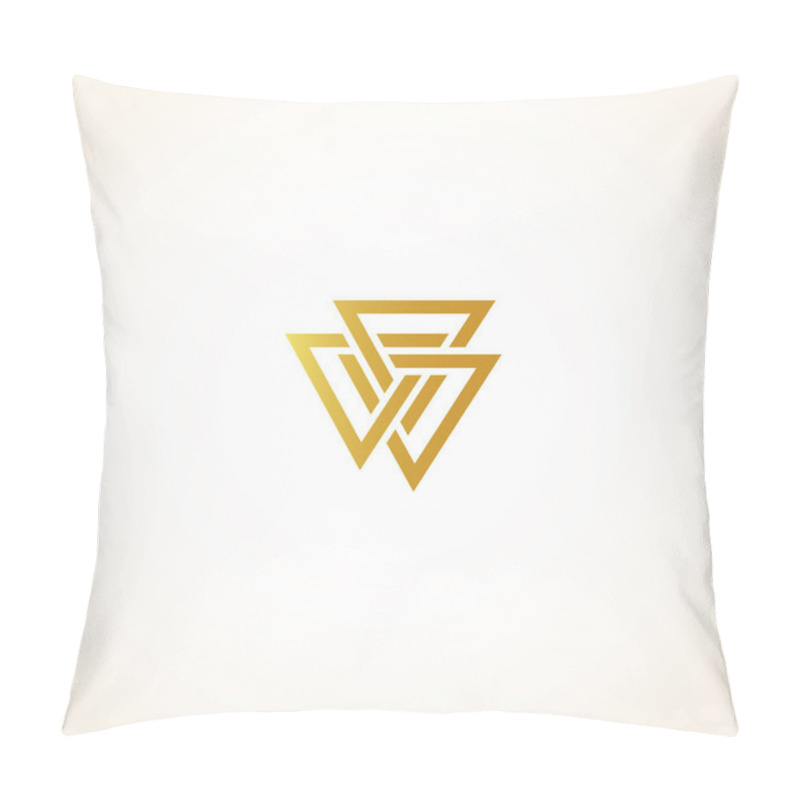 Personality  Isolated abstract golden color triangles contour logo on black background, geometric triangular shape logotype, gold luxury decoration vector illustration pillow covers